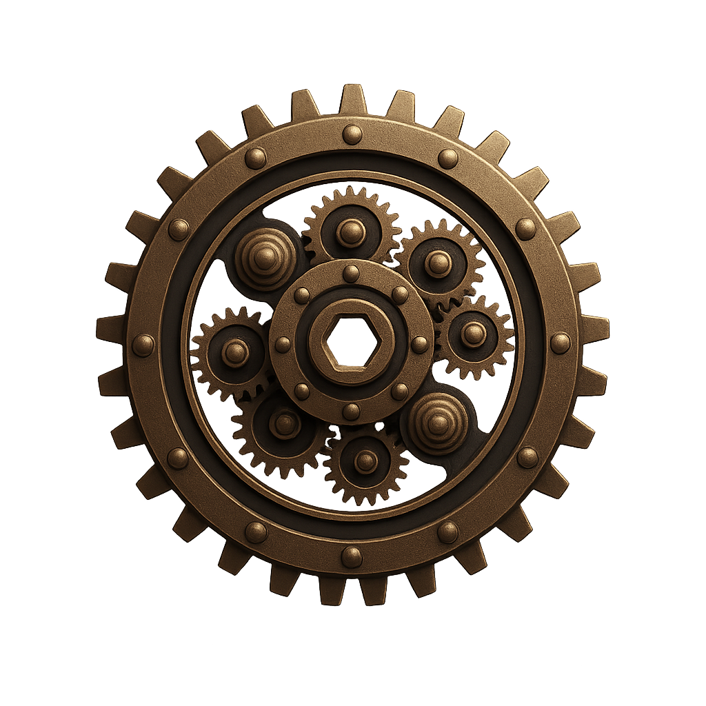 Brass gear with inner cogs, symbolizing mechanical logic and precision